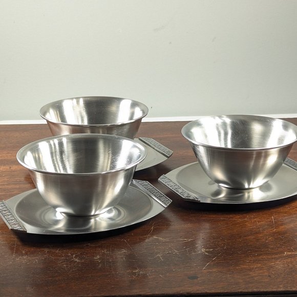 MCM stainless steel soup bowls Japan ´set´ of 3, sauce bowls with attached dish - Picture 8 of 12